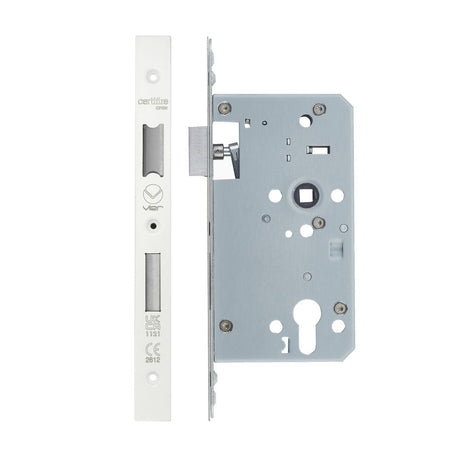 High quality image of the Vier - Din Euro Sashlock- Backset 60mm - 2 Pc Forend - Square - PCW - Single Throw | Sku. vdl7260-st-pcw | available to order from Trade Door Handles.