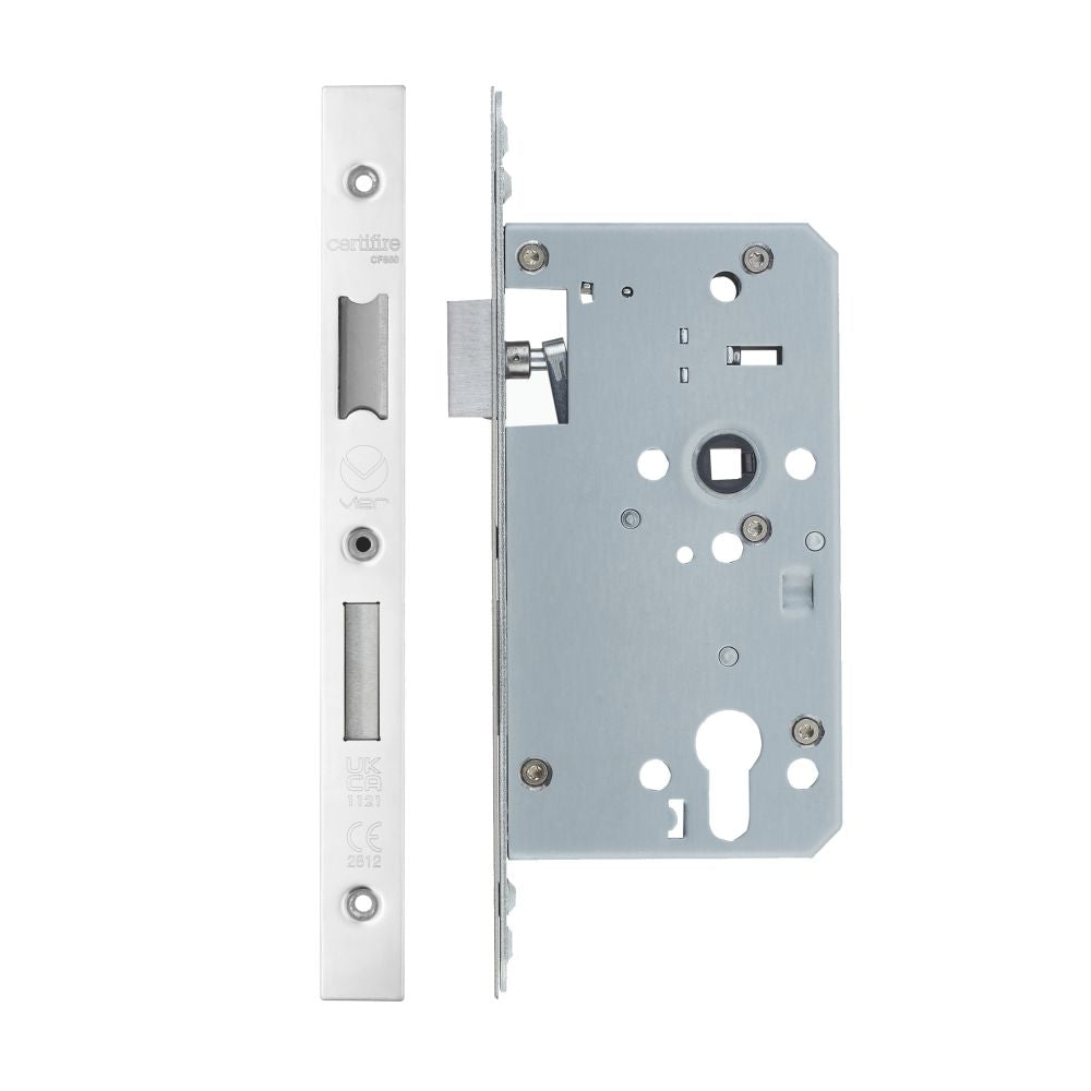 High quality image of the Vier - Din Euro Sashlock- Backset 60mm - 2 Pc Forend - Square - Single Throw - Polished Stainless Steel | Sku. vdl7260-st-pss | available to order from Trade Door Handles.