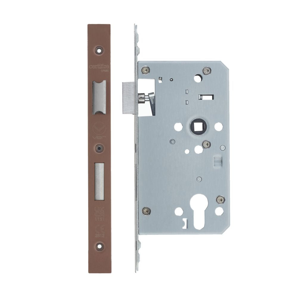 High quality image of the Vier - Din Euro Sashlock- Backset 60mm - 2 Pc Forend Square - Single Throw - PVD Satin Bronze | Sku. vdl7260-st-pvdbz | available to order from Trade Door Handles.