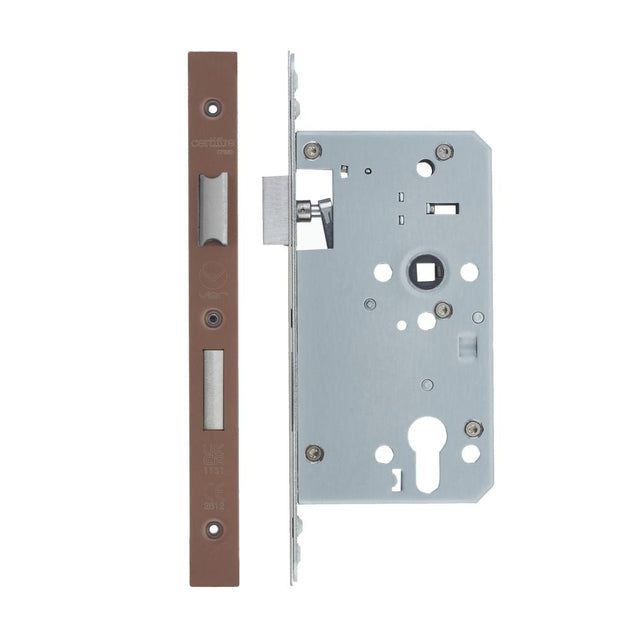 High quality image of the Vier - Din Euro Sashlock- Backset 60mm - 2 Pc Forend Square - Single Throw - PVD Satin Bronze | Sku. vdl7260-st-pvdbz | available to order from Trade Door Handles.