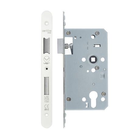 High quality image of the Vier - Din Euro Sashlock- Backset 60mm - 2 Pc Forend - Radius - PCW - Single Throw | Sku. vdl7260-st-r-pcw | available to order from Trade Door Handles.