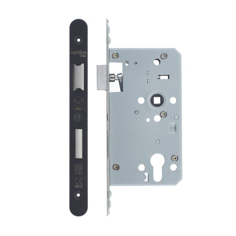 High quality image of the Vier - Din Euro Sashlock- Backset 60mm - 2 Pc Forend - Radius - PVDBLK - Single Throw - Black | Sku. vdl7260-st-r-pvdblk | available to order from Trade Door Handles.