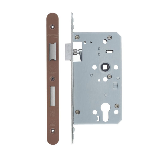 High quality image of the Vier - Din Euro Sashlock- Backset 60mm - 2 Pc Forend - Radius- Single Throw - PVD Satin Bronze | Sku. vdl7260-st-r-pvdbz | available to order from Trade Door Handles.