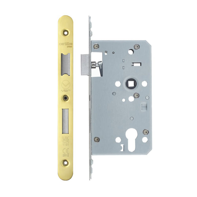 High quality image of the Vier - Din Euro Sashlock- Backset 60mm - 2 Pc Forend - Radius - PVDG - Single Throw | Sku. vdl7260-st-r-pvdg | available to order from Trade Door Handles.