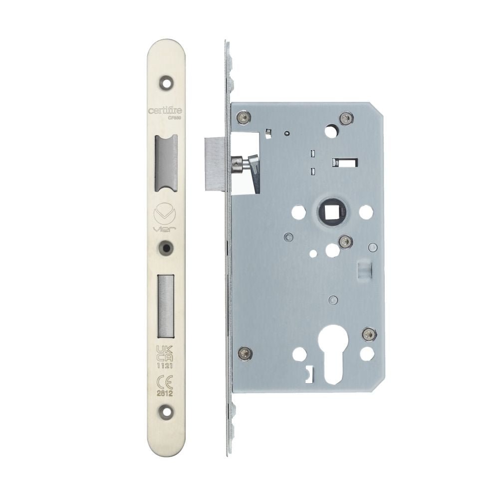 High quality image of the Vier - Din Euro Sashlock- Backset 60mm - 2 Pc Forend - Radius - Single Throw - Stain Stainless Steel | Sku. vdl7260-st-r-sss | available to order from Trade Door Handles.