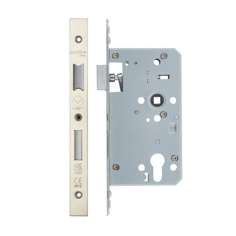 High quality image of the Vier - Din Euro Sashlock- Backset 60mm - 2 Pc Forend - Square - Single Throw - Stain Stainless Steel | Sku. vdl7260-st-sss | available to order from Trade Door Handles.