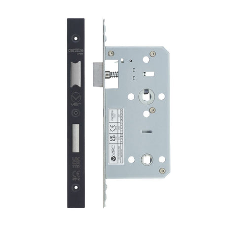 High quality image of the Vier - Din Bathroom- Backset 55mm - 2 Pc Forend - Square - PCB - Powder Coated Black | Sku. vdl7855-pcb | available to order from Trade Door Handles.