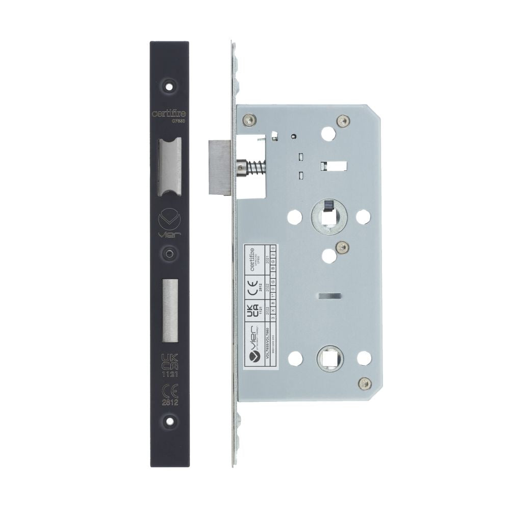High quality image of the Vier - Din Bathroom- Backset 55mm - 2 Pc Forend - Square - PVDBLK - PVD Black | Sku. vdl7855-pvdblk | available to order from Trade Door Handles.