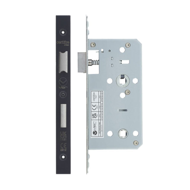 High quality image of the Vier - Din Bathroom- Backset 55mm - 2 Pc Forend - Square - PVDBLK - PVD Black | Sku. vdl7855-pvdblk | available to order from Trade Door Handles.