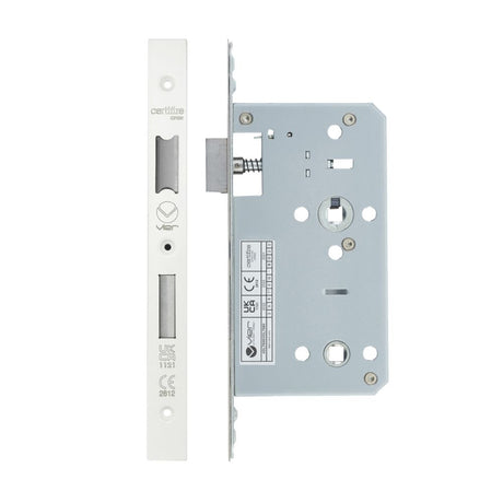 High quality image of the Vier - Din Bathroom- Backset 60mm - 2 Pc Forend - Square - PCW - Powder Coated White | Sku. vdl7860-pcw | available to order from Trade Door Handles.