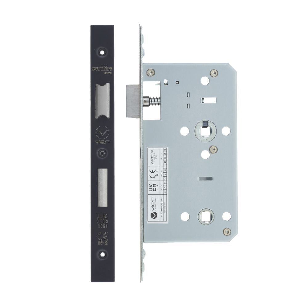 High quality image of the Vier - Din Bathroom- Backset 60mm - 2 Pc Forend - Square - PVDBLK - PVD Black | Sku. vdl7860-pvdblk | available to order from Trade Door Handles.