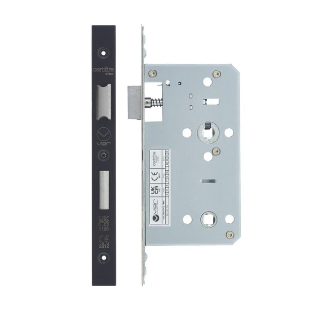 High quality image of the Vier - Din Bathroom- Backset 60mm - 2 Pc Forend - Square - PVDBLK - PVD Black | Sku. vdl7860-pvdblk | available to order from Trade Door Handles.
