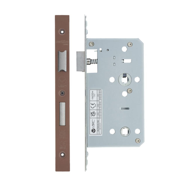 High quality image of the Vier - Din Bathroom- Backset 60mm - 2 Pc Forend Square - PVD Satin Bronze | Sku. vdl7860-pvdbz | available to order from Trade Door Handles.