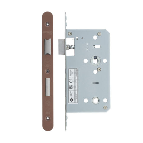 High quality image of the Vier - Din Bathroom- Backset 60mm - 2 Pc Forend - Radius - PVD Satin Bronze | Sku. vdl7860-r-pvdbz | available to order from Trade Door Handles.