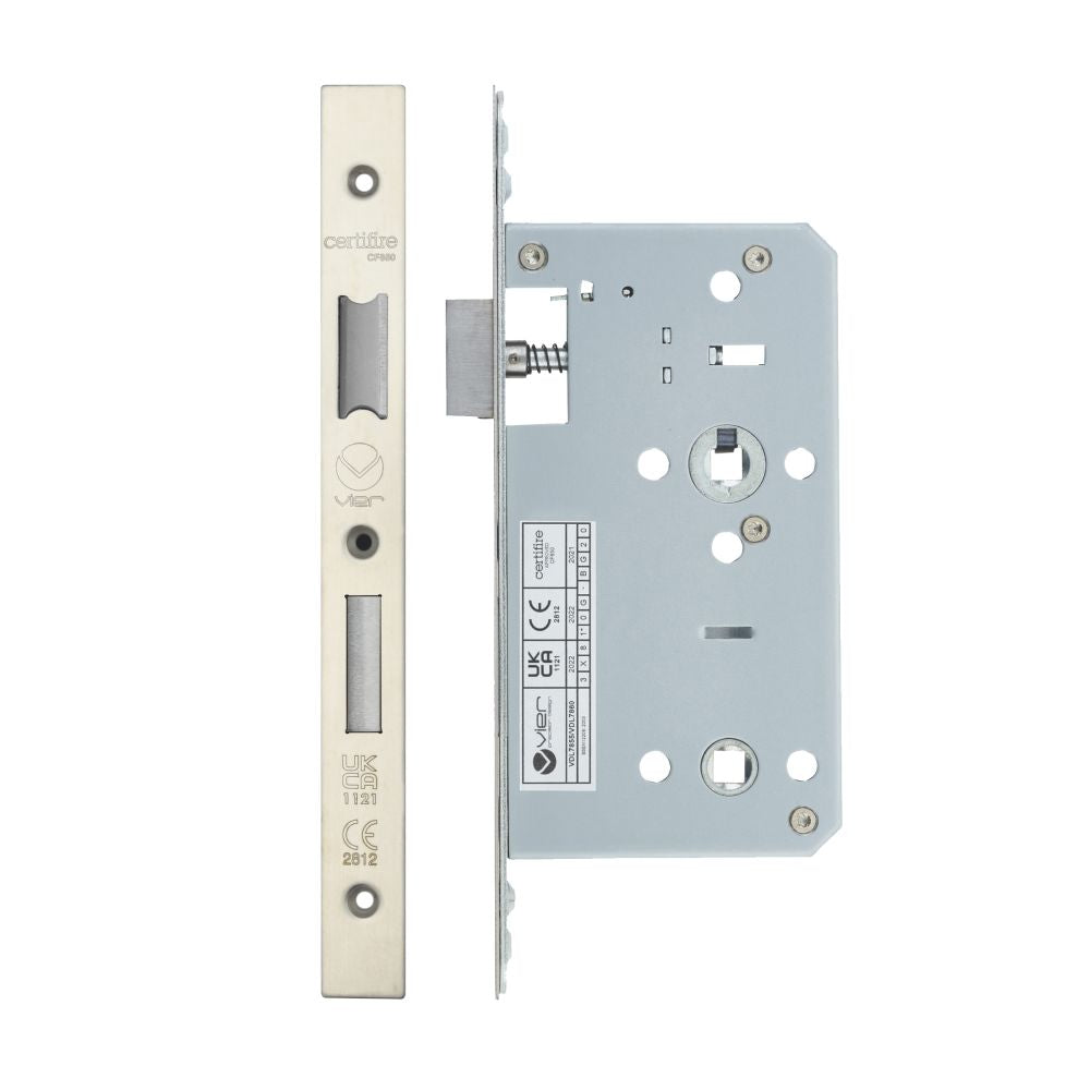 High quality image of the Vier - Din Bathroom- Backset 60mm - 2 Pc Forend - Square - Stain Stainless Steel | Sku. vdl7860-sss | available to order from Trade Door Handles.