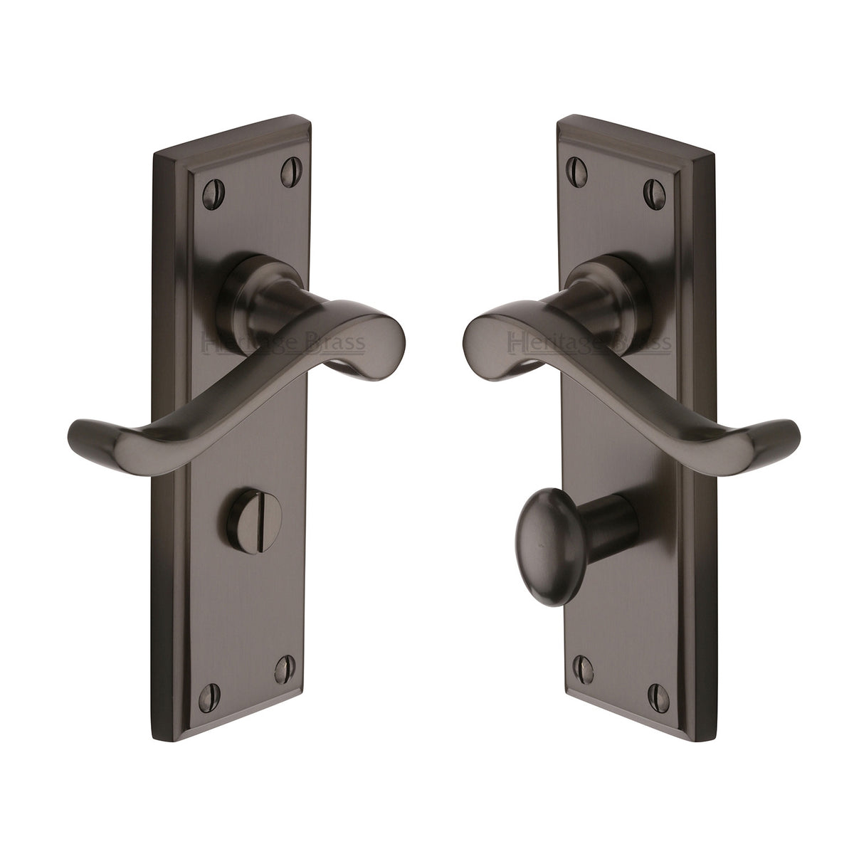 High quality image of the Heritage Brass Door Handle for Bathroom Edwardian Design Matt Bronze Finish | Sku. w3220-mb | Discounted prices available from Trade Door Handles