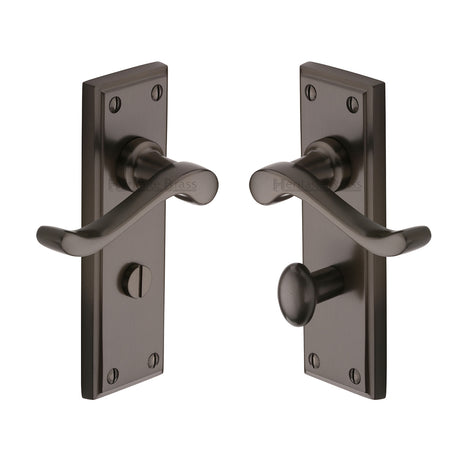 High quality image of the Heritage Brass Door Handle for Bathroom Edwardian Design Matt Bronze Finish | Sku. w3220-mb | Discounted prices available from Trade Door Handles