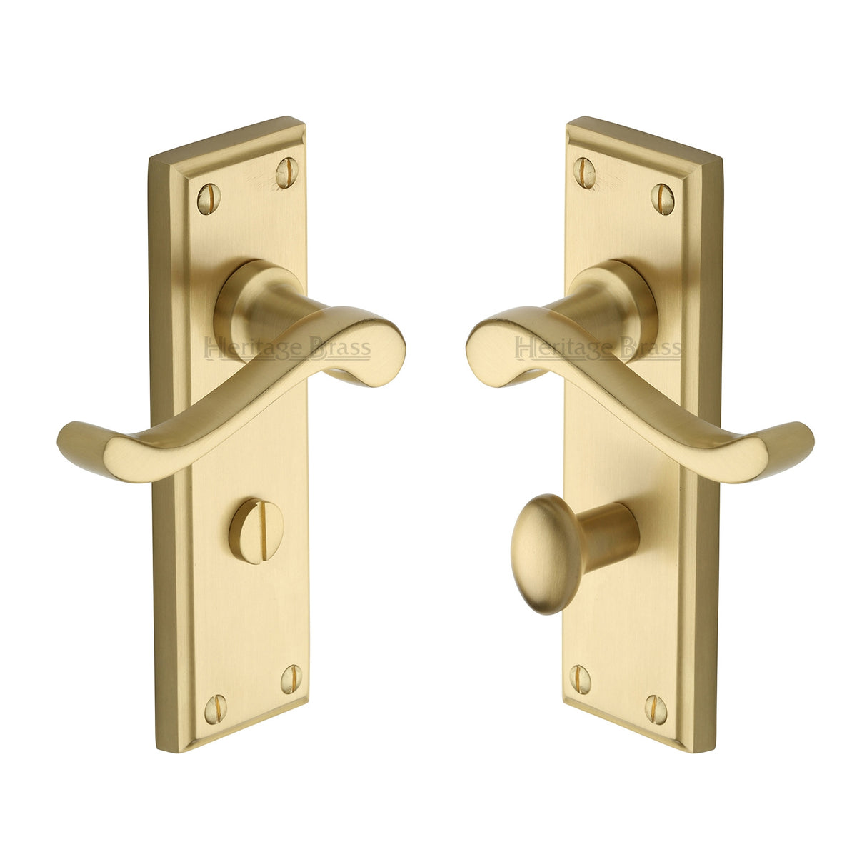 High quality image of the Heritage Brass Door Handle for Bathroom Edwardian Design Satin Brass Finish | Sku. w3220-sb | Discounted prices available from Trade Door Handles