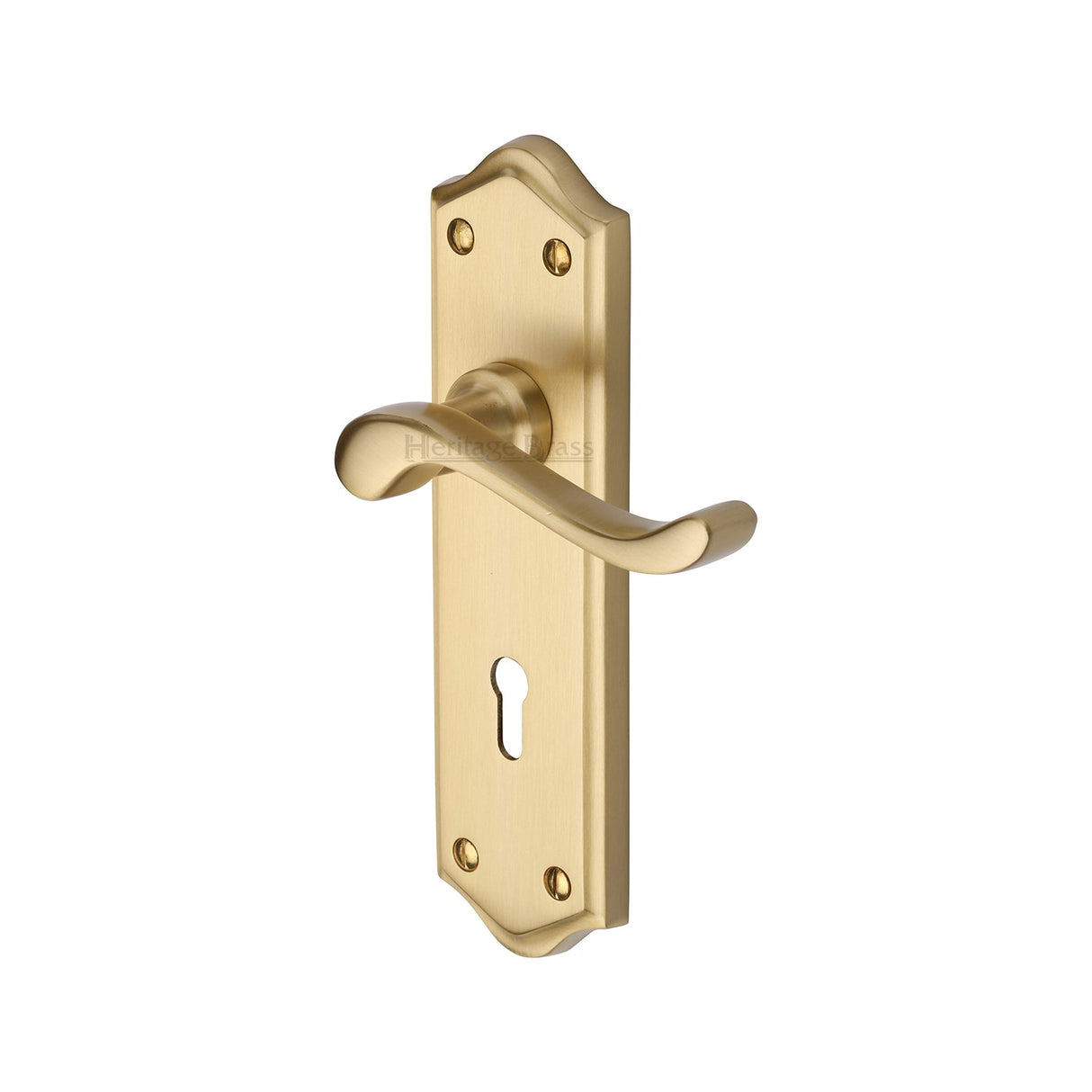 High quality image of the Heritage Brass Door Handle Lever Lock Buckingham Design Satin Brass Finish | Sku. w4200-sb | Discounted prices available from Trade Door Handles