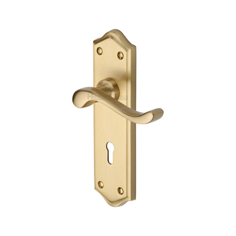 High quality image of the Heritage Brass Door Handle Lever Lock Buckingham Design Satin Brass Finish | Sku. w4200-sb | Discounted prices available from Trade Door Handles