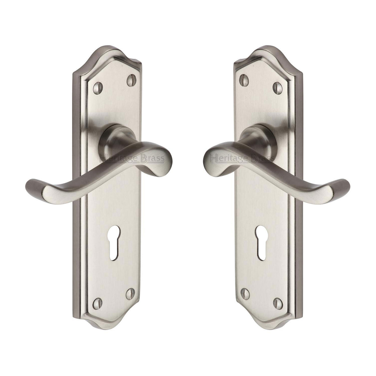 High quality image of the Heritage Brass Door Handle Lever Lock Buckingham Design Satin Nickel Finish | Sku. w4200-sn | Discounted prices available from Trade Door Handles