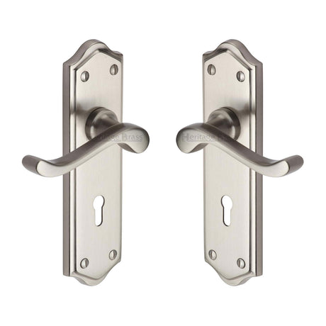 High quality image of the Heritage Brass Door Handle Lever Lock Buckingham Design Satin Nickel Finish | Sku. w4200-sn | Discounted prices available from Trade Door Handles