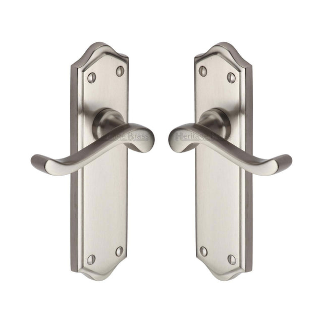 High quality image of the Heritage Brass Door Handle Lever Latch Buckingham Design Satin Nickel Finish | Sku. w4210-sn | Discounted prices available from Trade Door Handles