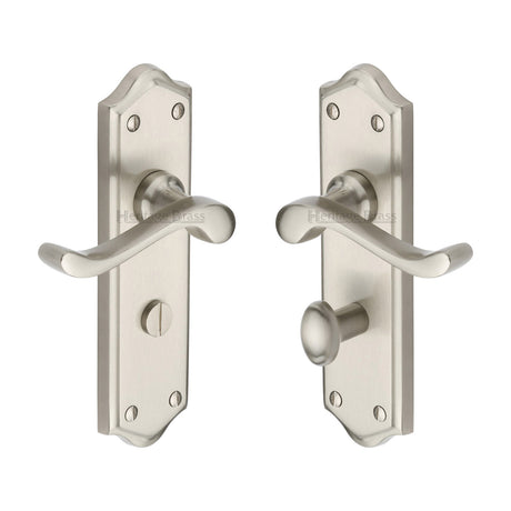 High quality image of the Heritage Brass Door Handle for Bathroom Buckingham Design Satin Nickel Finish | Sku. w4220-sn | Discounted prices available from Trade Door Handles