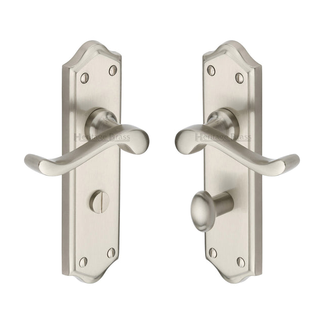 High quality image of the Heritage Brass Door Handle for Bathroom Buckingham Design Satin Nickel Finish | Sku. w4220-sn | Discounted prices available from Trade Door Handles