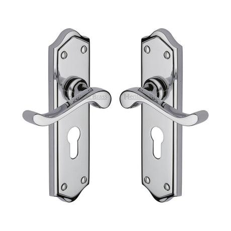 High quality image of the Heritage Brass Door Handle for Euro Profile Plate Buckingham Design Polished Chrome Finish
 | Sku. w4248-pc | Discounted prices available from Trade Door Handles
