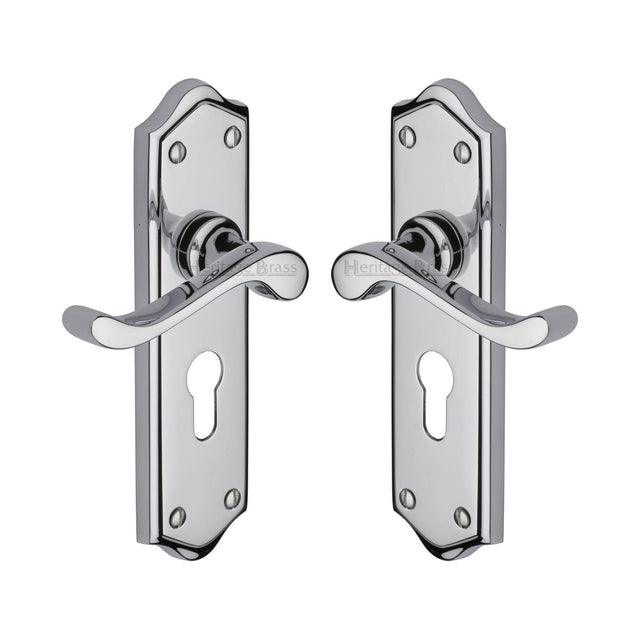 High quality image of the Heritage Brass Door Handle for Euro Profile Plate Buckingham Design Polished Chrome Finish
 | Sku. w4248-pc | Discounted prices available from Trade Door Handles