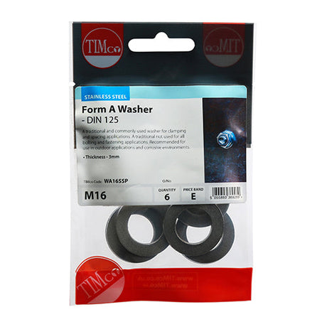 This is an image of Timco - Form A Washers - Stainless Steel M16 - (6 PCS TIMpac) WA16SSP