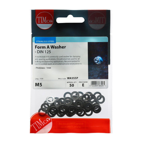 This is an image of Timco - Form A Washers - Stainless Steel M5 - (50 PCS TIMpac) WA5SSP