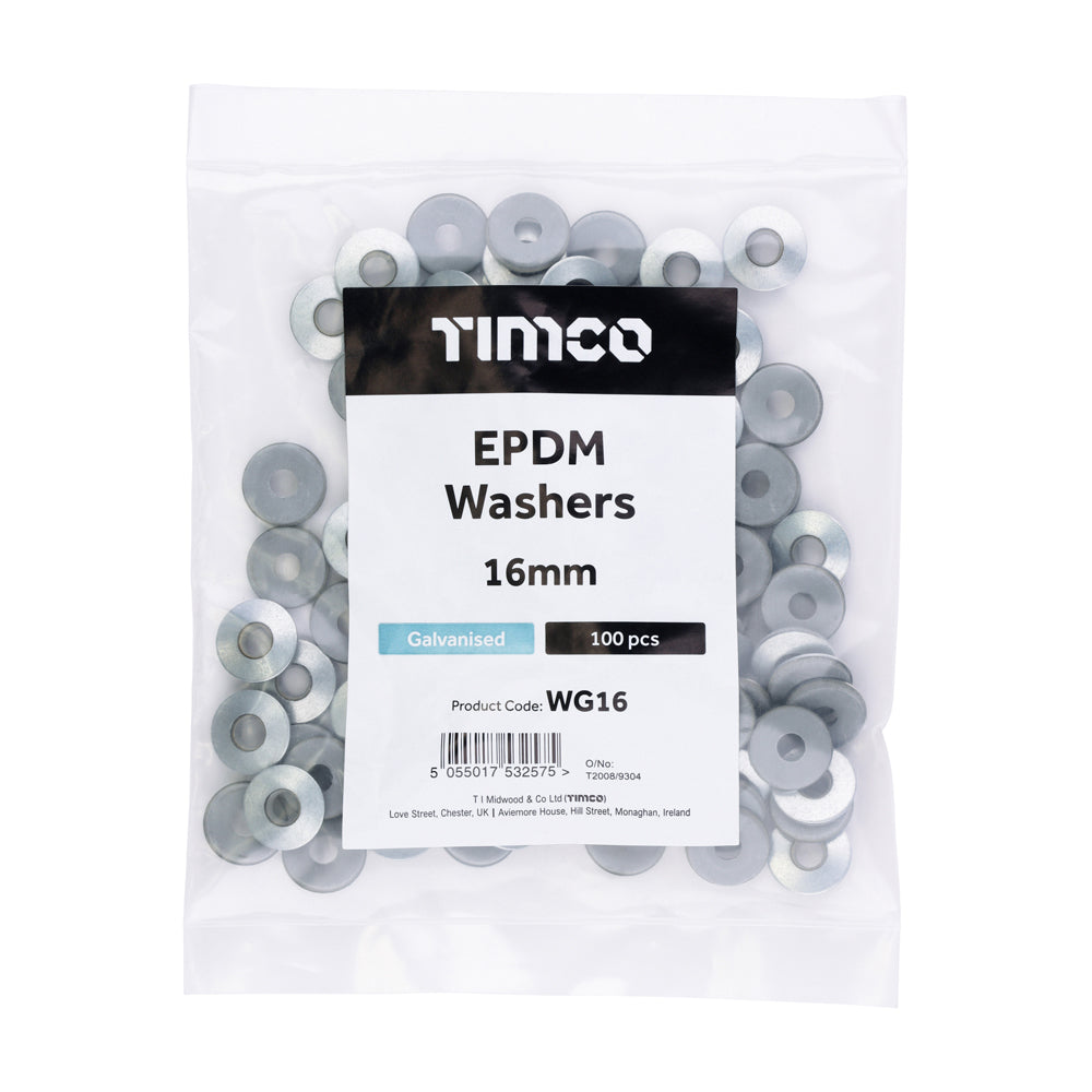 This is an image of Timco - EPDM Washers - Galvanised 16mm - (100 PCS Bag) WG16