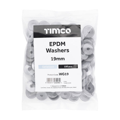 This is an image of Timco - EPDM Washers - Galvanised 19mm - (100 PCS Bag) WG19