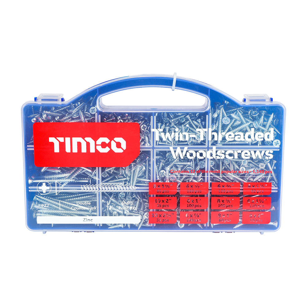 This is an image of Timco - Twin-Threaded Woodscrews - Mixed Tray - PZ - Double Countersunk - Zinc - (1140 PCS Tray) WOODTRAY