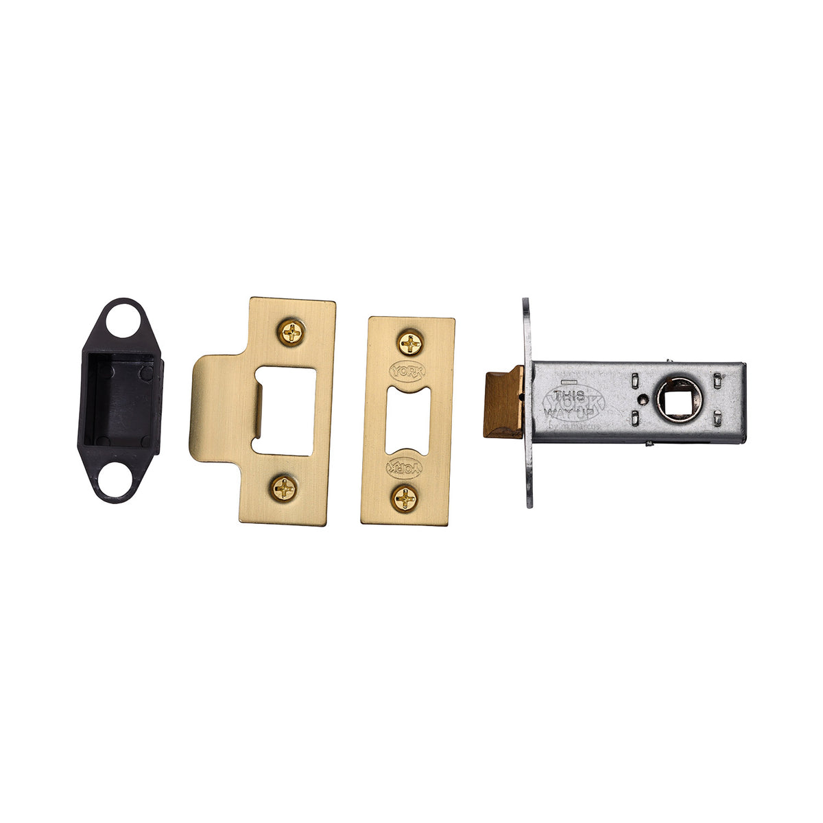 High quality image of the York Security Architectural Tubular Latch 2 1/2 Satin Brass Finish
 | Sku. ykal2-sb | Discounted prices available from Trade Door Handles