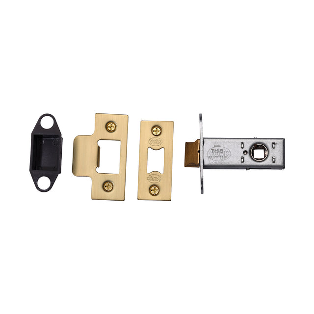 High quality image of the York Security Architectural Tubular Latch 2 1/2 Satin Brass Finish
 | Sku. ykal2-sb | Discounted prices available from Trade Door Handles