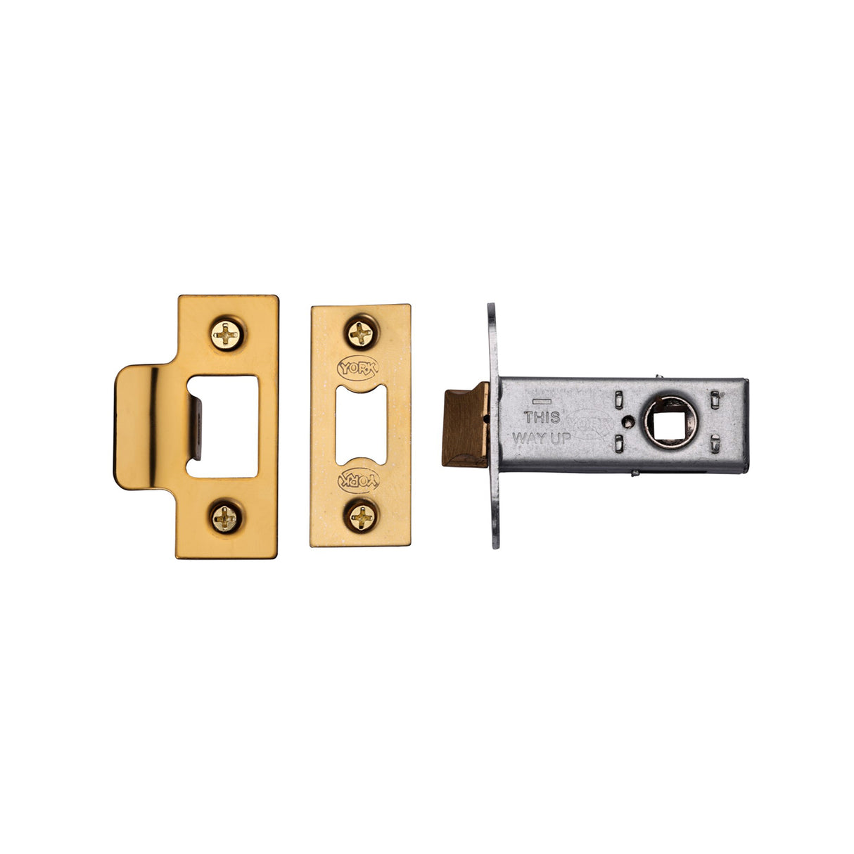 High quality image of York Security - Architectural Tubular Latch 2 1/2" - Polished Brass | Sku. ykal2n-pb | available to order from Trade Door Handles in Kendal.
