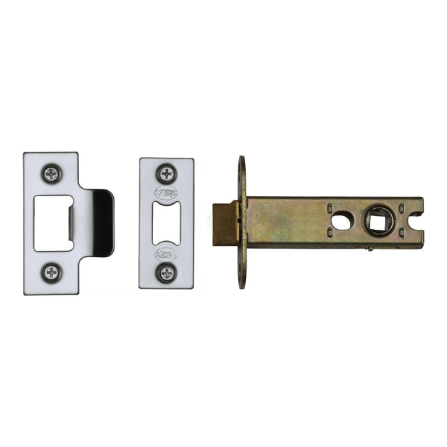 High quality image of the York Security Architechtural Tubular Latch 4" Polished Chrome Finish | Sku. ykal4-pc-pn | Discounted prices available from Trade Door Handles