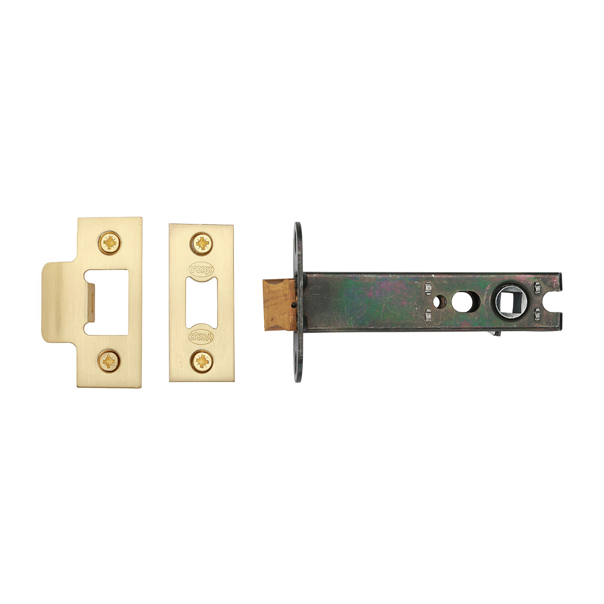High quality image of York Security - Architectural Tubular Latch 4" - Satin Brass | Sku. ykal4n-sb | available to order from Trade Door Handles in Kendal.