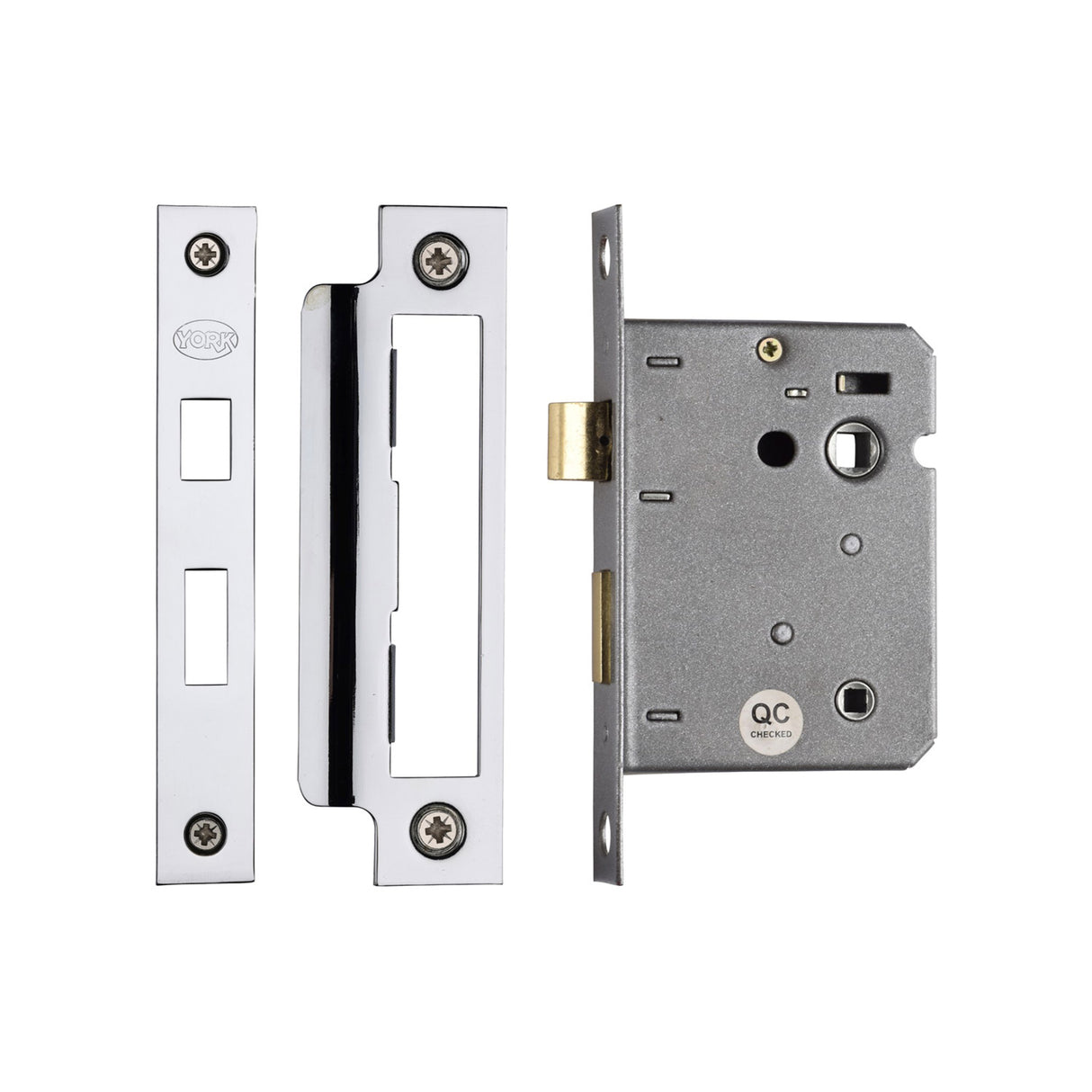 High quality image of York - Bathroom Lock 3 Polished Chrome & Polished Nickel | Sku. ykbl3n-pc-pn | available to order from Trade Door Handles in Kendal.