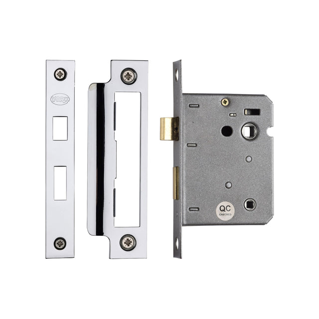 High quality image of York - Bathroom Lock 3 Polished Chrome & Polished Nickel | Sku. ykbl3n-pc-pn | available to order from Trade Door Handles in Kendal.