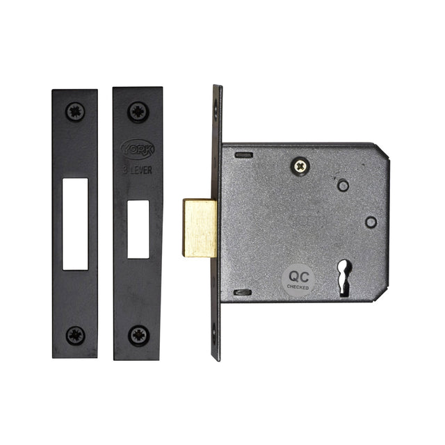 High quality image of York Security - 3" Deadlock 3 Lever - Matt Black | Sku. ykdl33n-blk | available to order from Trade Door Handles in Kendal.