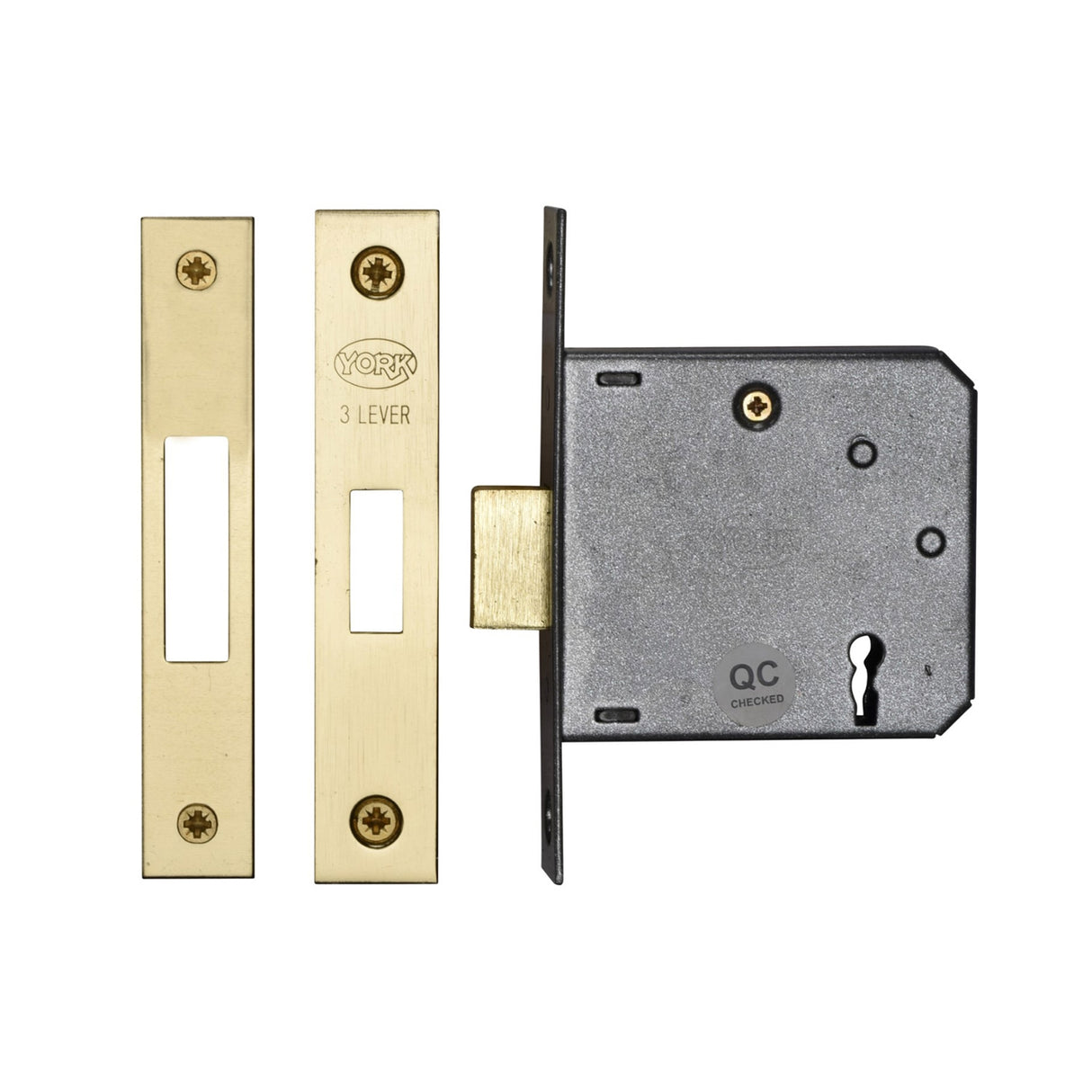 High quality image of York Security - 3" Deadlock 3 Lever - Polished Brass | Sku. ykdl33n-pb | available to order from Trade Door Handles in Kendal.