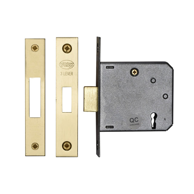High quality image of York Security - 3" Deadlock 3 Lever - Polished Brass | Sku. ykdl33n-pb | available to order from Trade Door Handles in Kendal.