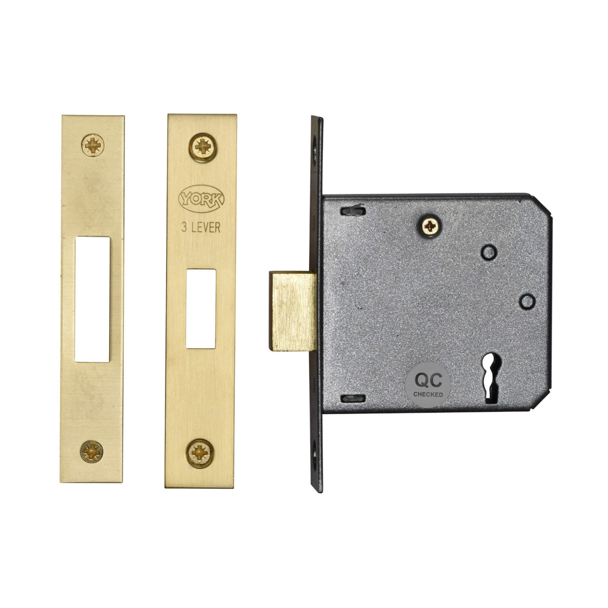 High quality image of York Security - 3" Deadlock 3 Lever - Satin Brass | Sku. ykdl33n-sb | available to order from Trade Door Handles in Kendal.