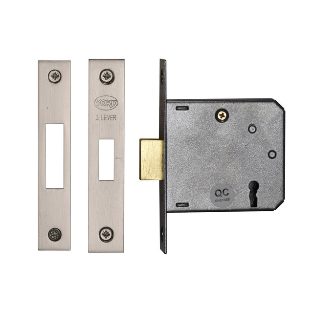 High quality image of York Security - 3" Deadlock 3 Lever - Satin Chrome / Nickel Finish | Sku. ykdl33n-sn-sc | available to order from Trade Door Handles in Kendal.