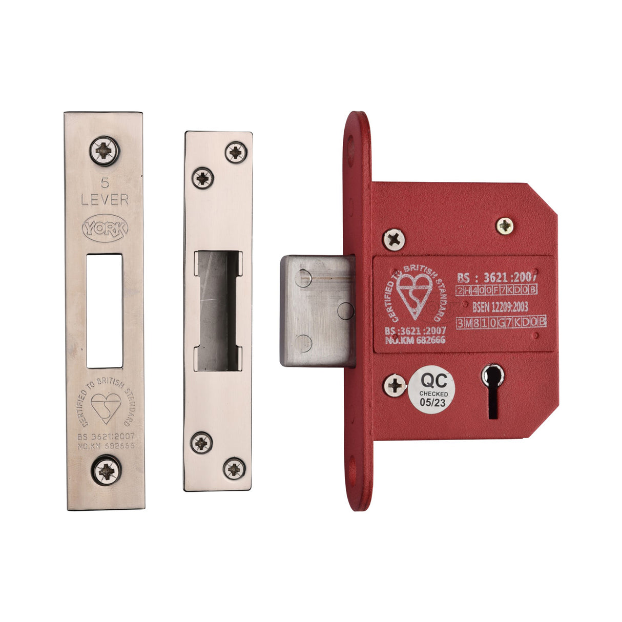 High quality image of York Security - British Standard 5 Lever Deadlock 2 1/2" - Polished Chrome / Polished Nickel | Sku. ykdlbs52n-pc-pn | available to order from Trade Door Handles in Kendal.