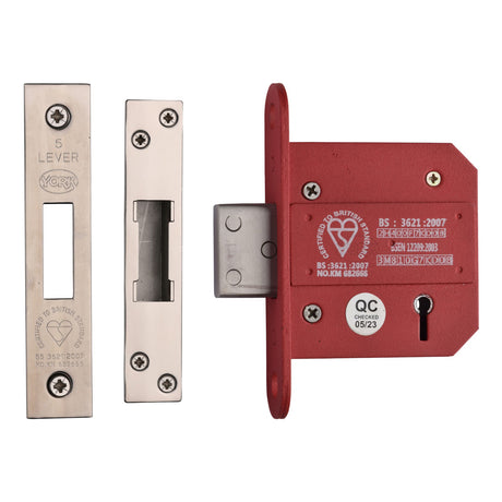 High quality image of York Security - British Standard 5 Lever Deadlock 3" - Polished Chrome / Polished Nickel | Sku. ykdlbs53n-pc-pn | available to order from Trade Door Handles in Kendal.